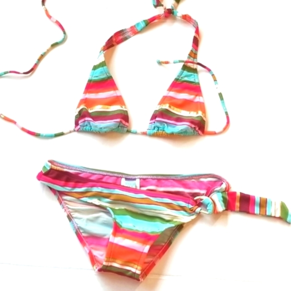 Radio Fiji Other - RADIO FIJI Fruit Striped Gold Lurex Sparkle Triangle Top Buckle Bottoms Bikini S